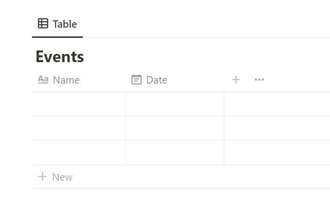 Our new events table
